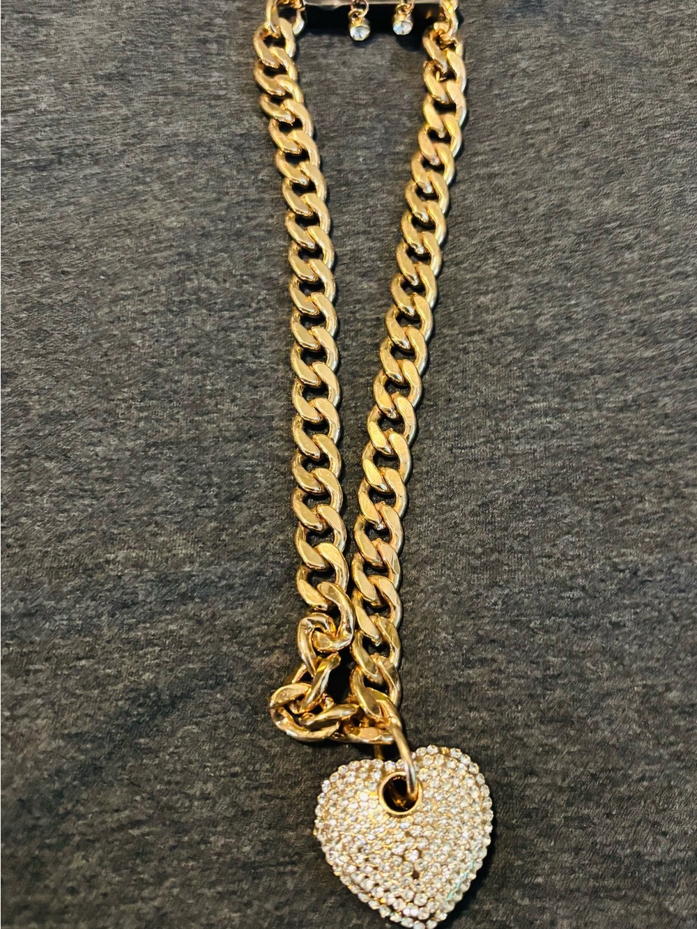 Gold-Tone Cuban Link Necklace with Pave Heart Pendant